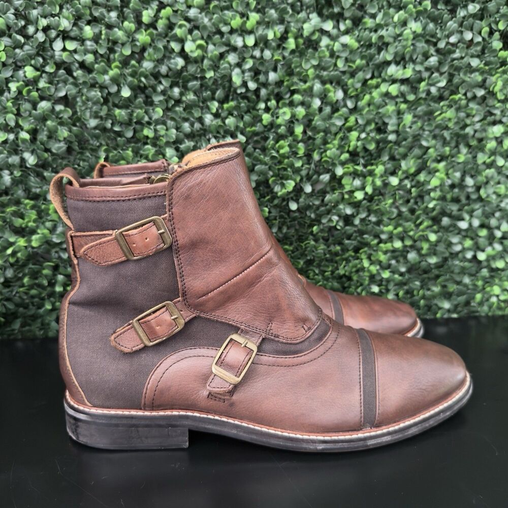 Men's GUESS Jermaine Harness Boots Brown Leather Zip Size 10.5 US